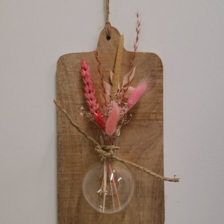 Droogbloemen bolvaas aan plank - roze
