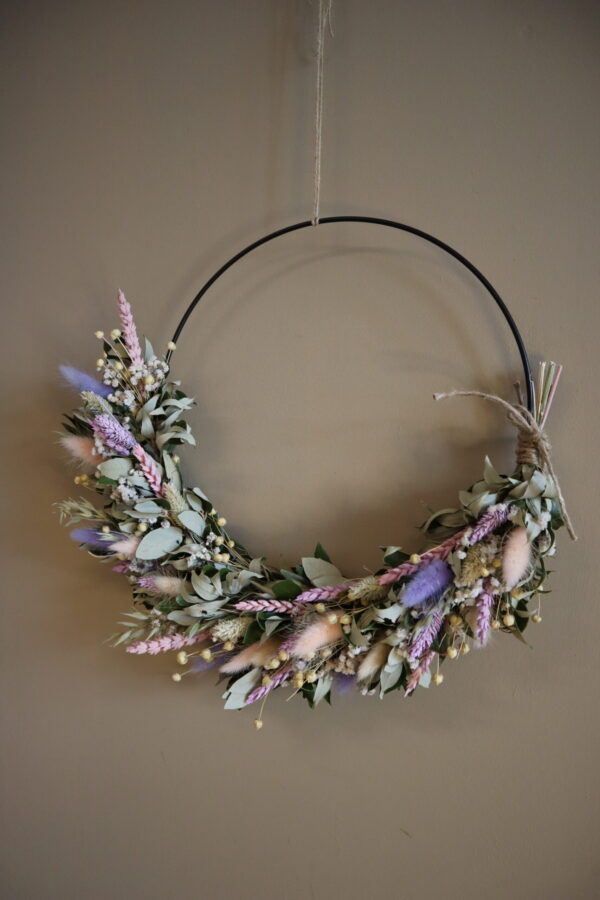 Droogbloemen krans roze lila - Noa - Afbeelding 3