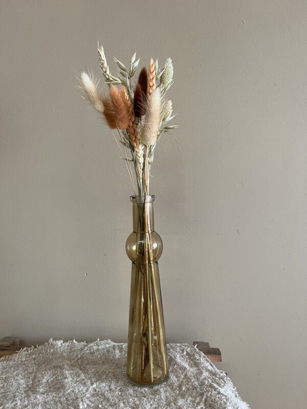 Fles vaas bruin met droogbloemen – 40 cm